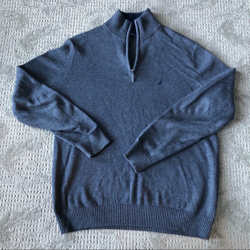 EUC Men's Nautica Quarter Zip Pullover Sweater size Medium in Gray